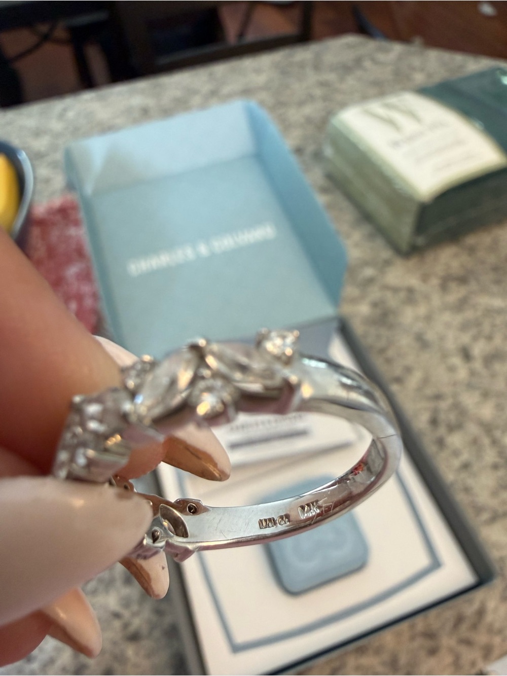 CHARLES & COLVARD 14k White Gold Marquise & Round Moissanite Ring - Picture 8 of 9